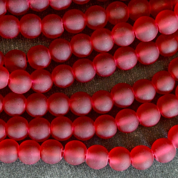 6mm Frosted Glass Beads, Crimson Red (25 Beads) Beach Glass Mala Beads Red Glass Beads Summer Jewelry Making Sale Coupons