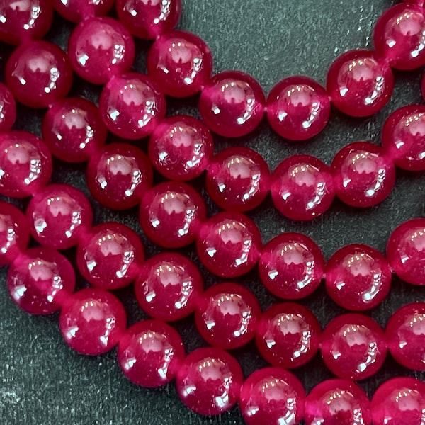 8mm Jade Beads Gemstone Stone (10 beads) Smooth Round Stone Beads Jade Beads Red Violet Jade Magenta Purple Pink Stone Beads (468)