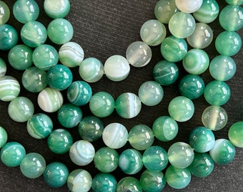 8mm Agate Stone Beads Gemstone Smooth Shiny Agate (10 Beads) Stone Gemstone Spring Green Stone Beads Round Stone Mala Beads (S25)