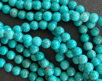 6mm Turquoise Gemstone Beads Round Turquoise Stone Beads (12 Beads) Stone, Gemstone Natural Howlite Dyed Turquoise Stone (966)