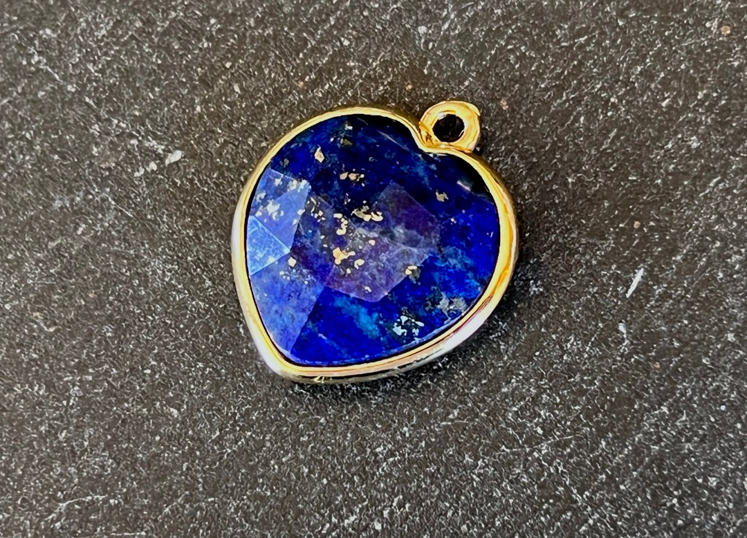 19mm Lapis Pendant Gold Edged Stone Pendant 19x17x6mm Faceted Natural