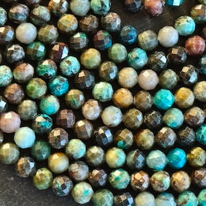 4mm HuBei Turquoise Beads Natural Turquoise Gemstone Blue Brown (16 beads) Gemstone Small Stone Beads, Faceted Round Stone Beads (G14)