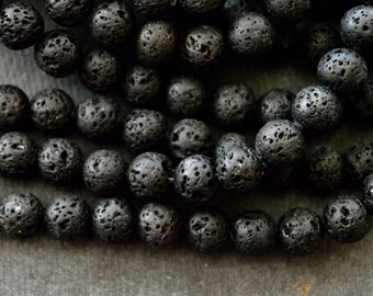 8mm Negro Lava Piedra Abalorios Mala Abalorios, Abalorios Difusores (12 cuentas) Aceites Esenciales, 8mm Abalorios de Piedra, Piedra Negra Ronda Lava Abalorios