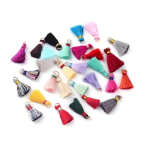 25mm Tiny Tassels Pendant Charm Multi Color Variety Tassels for Jewelry (5 pieces) Gold Jump Ring Loop Cute Tiny Tassels for Jewelry