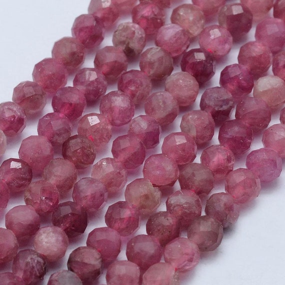 4mm Tourmaline Stone Beads, Pink Gemstone Beads, Faceted Round