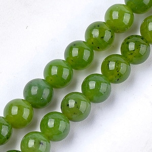 6mm Canadian Jade Nephrite Stone Beads Natural Untreated Moss Green Jade Gemstone (9 Beads) Jade Stone Beads, Genuine Jade Green Gemstone