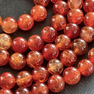 8mm Fire Agate Stone Beads Orange Crackle Agate Gemstone (10 Beads) Shiny Smooth Agate Beads Sunset Orange Bracelet Necklace Beads (166)