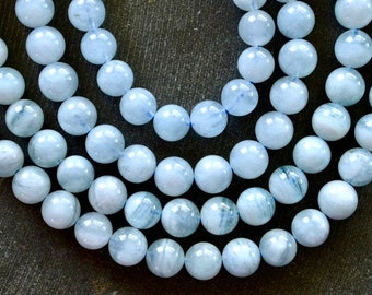 8mm Aquamarine Beads Natural Genuine Aquamarine Stone Beads (8 beads)  Real Aquamarine Gemstone Grade AB Light Blue