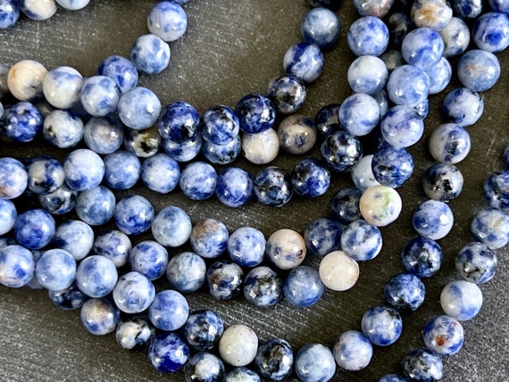 6mm Blue Spot Stone Beads Smooth Round Blue Gemstone Beads (12 beads) Blue  Stone Beads, Blue and White Natural Sale Coupons