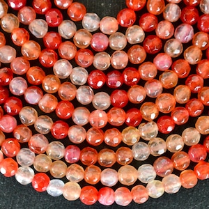 4 mm アゲートビーズ、宝石、明るいオレンジ色の石ビーズ（20個）オレンジアゲート宝石、宝石スペーサービーズ（12L）