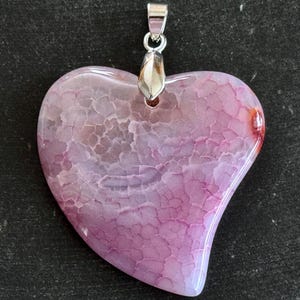 50mm Agate Heart Pendant Lavender Pink White Fire Agate Gemstone Heart Pendant 50x45x8mm Natural Stone Heart Pendant with Bail (T60)