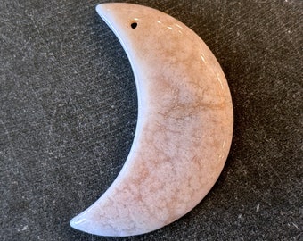 55mm Agate Moon Pendant, Beige White Cherry Blossom Agate Stone Pendant 55x22x6mm Natural Stone Sale Stone Pendant Bead (031)