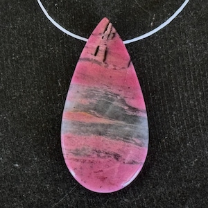 45mm AAA Rhodonite Teardrop Pendant 45x22x7mm Natural Pink Untreated Gemstone Teardrop Pendant Luxe Gemstone Necklace Pendant (#1)