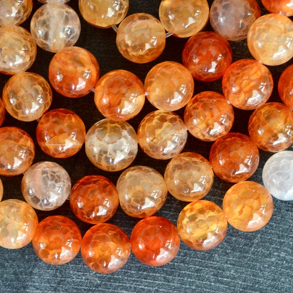 6mm Fire Agate Stone Beads, Light Red Orange Gemstone, Crackle Agate (12 Beads) Shiny, Smooth Agate Beads Sunset Orange (166)