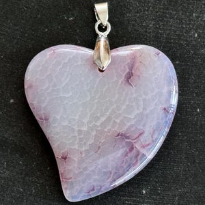 50mm Agate Heart Pendant Lavender Pink White Fire Agate Gemstone Heart Pendant 50x45x8mm Natural Stone Heart Pendant with Bail (T58)