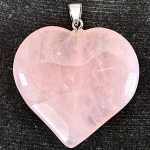 40mm Puffed Rose Quartz Stone Heart Pendant Gemstone Stone Pendant 48x40x10mm Rose Quartz Pendant, Stone Heart Pendant Pink Stone Heart