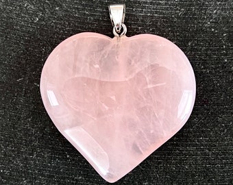 40mm Puffed Rose Quartz Stone Heart Pendant Gemstone Stone Pendant 48x40x10mm Rose Quartz Pendant, Stone Heart Pendant Pink Stone Heart