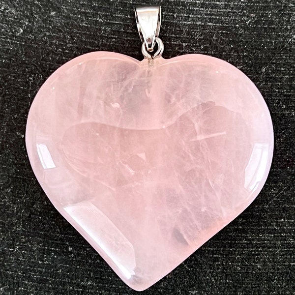 40mm Puffed Rose Quartz Stone Heart Pendant Gemstone Stone Pendant 48x40x10mm Rose Quartz Pendant, Stone Heart Pendant Pink Stone Heart