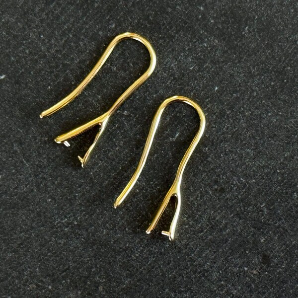 24K Gold Plated Ear Wires Earring Hook For Stone Non Tarnish (2 pieces) Jewelry Making Gold Ear Wire With Bail (075)