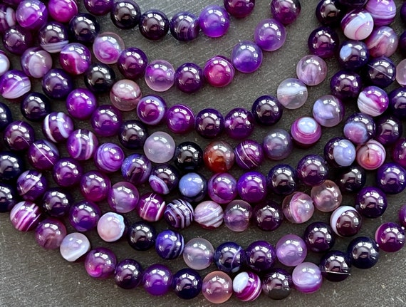 6mm Purple Agate Beads Gemstone Smooth Agate 12 Beads Stone Gemstone Purple Stone Beads Striped Agate