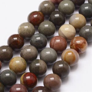 8mm Polychrome Jasper Beads, Smooth Gemstone Brown, Gray, Beige Stone Beads (10 beads) Round Gemstone Beads