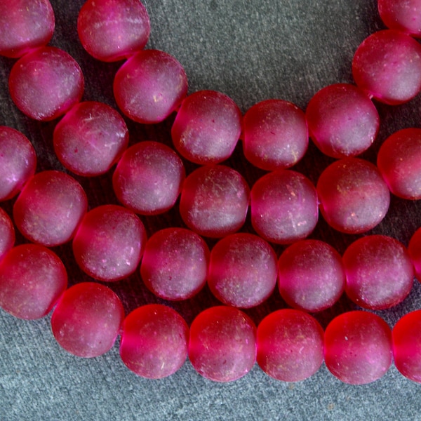 8mm Frosted Glass Beads, Berry Red (20 Beads) Beach Glass Mala Beads Glass Beads Summer Jewelry Making Sale Coupons