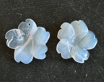 25mm Hand Carved Stone Flower Pair Natural White Agate Gemstone Pair 25x25x7mm (2 pieces) Designer Quality Earring Stones