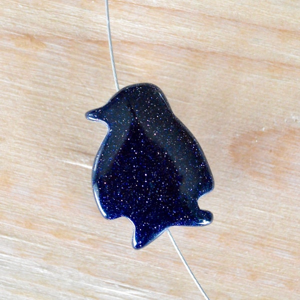 20mm Carved Stone Penguin Bead Blue Goldstone Carved Stone Bead 20x16x7mm Carved Blue Goldstone Focal Bead Blue Sandstone Bird