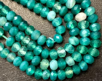 Perline rondelle in pietra verde agata fasciata da 6 mm, agata fantasia (10 perline), perline in pietra preziosa verde blu 6 x 4 mm (01C)