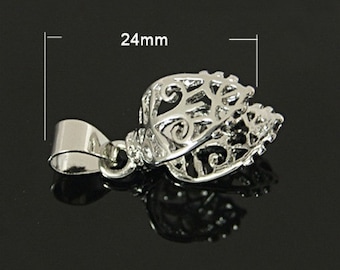 24mm Silver Pinch Bail, Bail Connector, (1), Silver Finding, Connector for Pendant, Fancy Silver Bail, Filigree Silver Bail