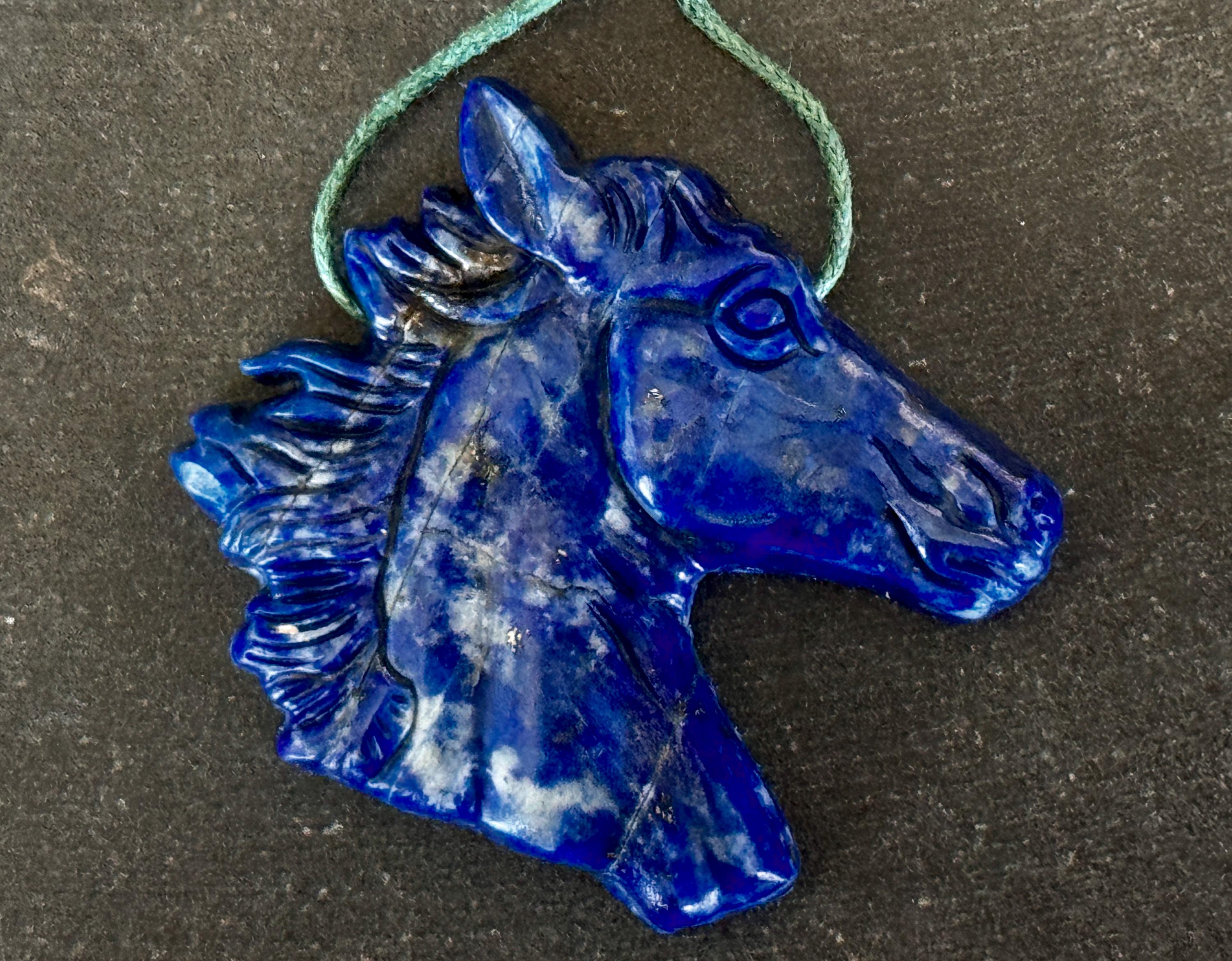 49mm Carved Lapis Lazuli Horse Pendant 49x48x9mm Natural Blue