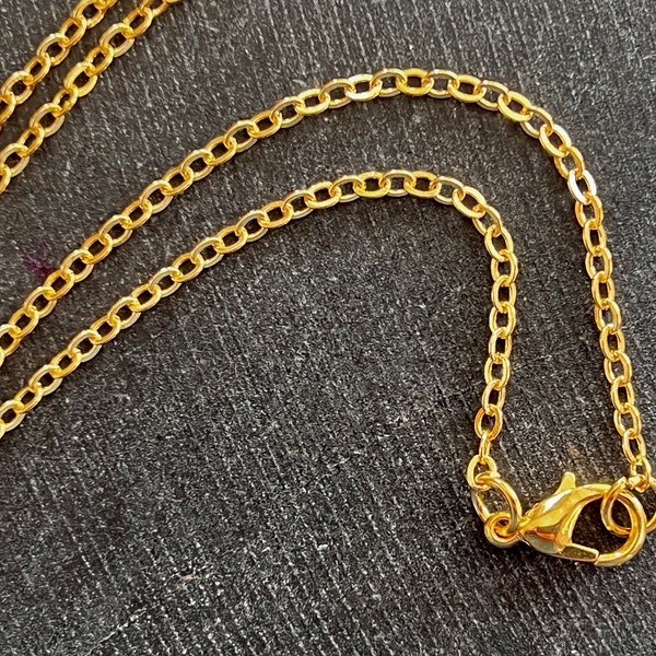 24" Gold Necklace Chain Golden Necklace Cable Chain  24 inches Chain Necklace Lobster Clasp Bright Gold Chain Necklace (R01)