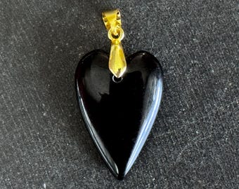 Colgante de corazón de obsidiana de 30 mm, piedra preciosa negra natural, 30 x 20 x 7 mm, colgante de corazón abultado, piedra tallada de diseñador, joyería de corazón.