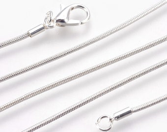 Cadena de plata de 19,7", cadena de serpiente de latón, cadena de 1 mm, cierre de langosta, cadena de plata brillante, estilo slinky.