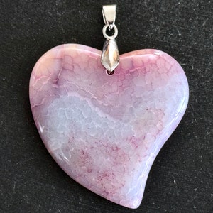 50mm Agate Heart Pendant Lavender Pink White Fire Agate Gemstone Heart Pendant 50x45x8mm Natural Stone Heart Pendant with Bail (#26)