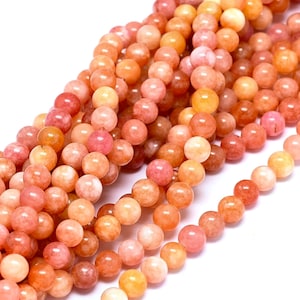 8 mm 翡翠宝石ビーズ (12 個) オレンジ ピンク スムース ラウンド ストーン ビーズ 翡翠ビーズ タイダイ翡翠、染色翡翠 (F60)