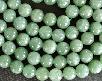 8mm Natural Burmese Jade Stone Beads, Light Green Dyed Jade Gemstone (9 Beads) Jade Stone Beads, Genuine Jade, Pale Green Gemstone