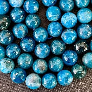 Abalorios de piedras preciosas de apatita de 8 mm azul turquesa azulado (8 cuentas) Abalorios de piedra, apatita azul azulado, cuentas de piedra azul de piedras preciosas naturales de apatita (*02)