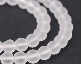 6mm Clear Quartz Crystal  Smooth, Frosted, Matte Stone Beads Gemstone (10 beads) White, Clear Crystal Gemstone, Natural Quartz Crystal