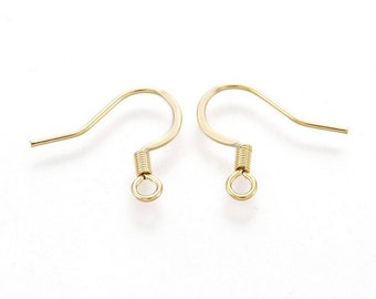 304 Stainless Steel 17mm Flat Ear Wire Earring Hooks Jewelry Findings (5 pairs) Jewelry Making for Earrings Golden Plated Earrings (05)