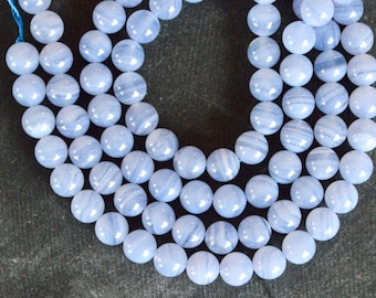 6mm Grade A, Blue Lace Agate Natural Pale Blue Striped Agate Stone Bead (9 beads) Untreated Gemstone Light Blue Luxe Gemstone Beads