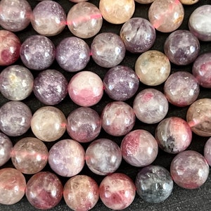 8mm Natural Tourmaline Gemstone Beads Pale Pink Lavender Beige Gemstone Beads Smooth Shiny (9 beads) Luxe Gemstone Untreated (02B)