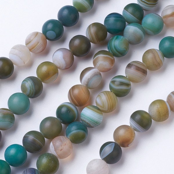 8mm Agate Stone Beads Gemstone (10 Beads) Smooth Matte Finish Agate Beads Shades of Green Agate Beads (478OG)