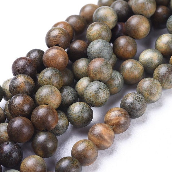 8mm Natural Sandalwood Beads Golden Olive Brown (12 beads) Wood Grain Light Weight Organic Mala Beads 8mm Natural Material Beads