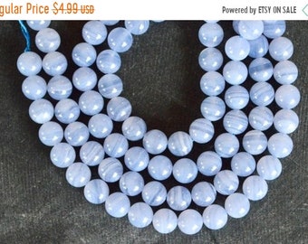 30% off SALE 6mm Grade A, Blue Lace Agate Natural Pale Blue Striped Agate Stone Bead (9 beads) Untreated Gemstone Light Blue Luxe Gemstone B