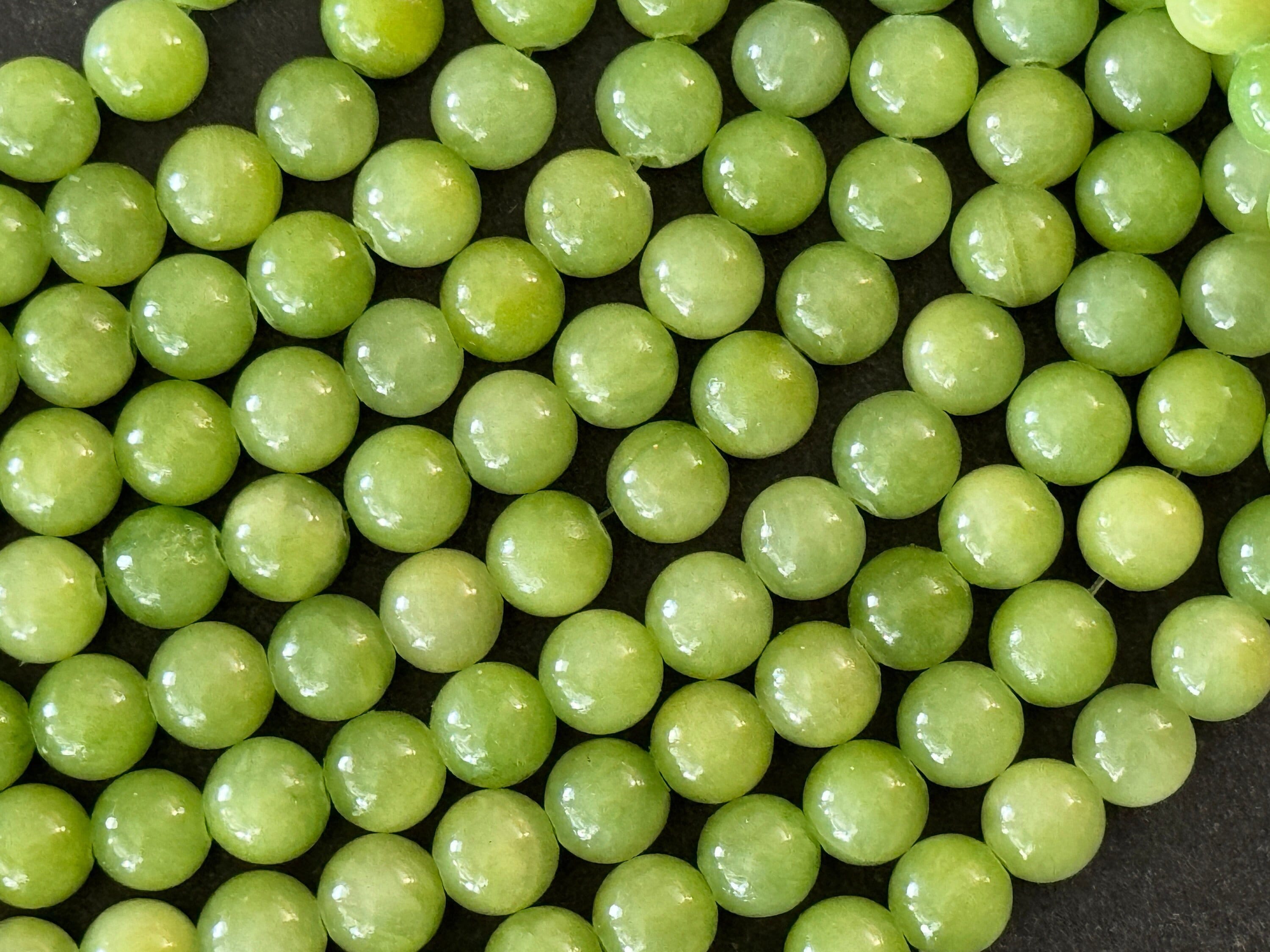 8mm Jade Gemstone Beads (12 Beads) Smooth Round Stone Beads Jade Beads Lime Green Jade, Dyed Jade Stone Beads (R27)