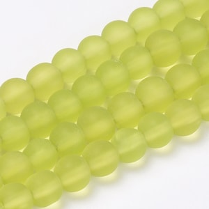 6mm Frosted Glass Beads, Yellow Green (25 Beads) Beach Glass Mala Beads Lime Green Glass Beads Summer Jewelry Making Sale Coupons