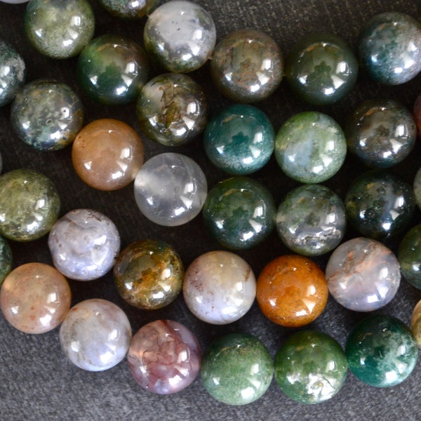 8mm Indian Agate Stone Beads (10 beads) Gemstone Green, Red, Brown Stone Beads 8mm Stone Beads, Natural Gemstone