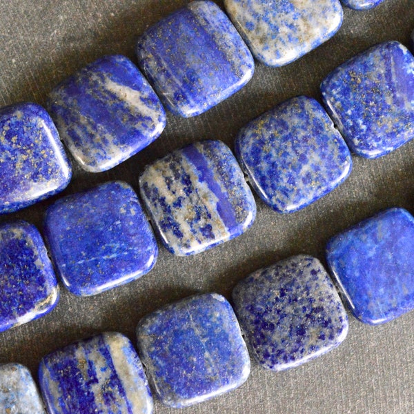 20mm Lapis Gemstone Beads, Blue, Gray Gemstone Beads, Lapis (3 Beads) Blue Flat Square Stone Beads Stone Focal Bead Lapis Lazuli Gemstone