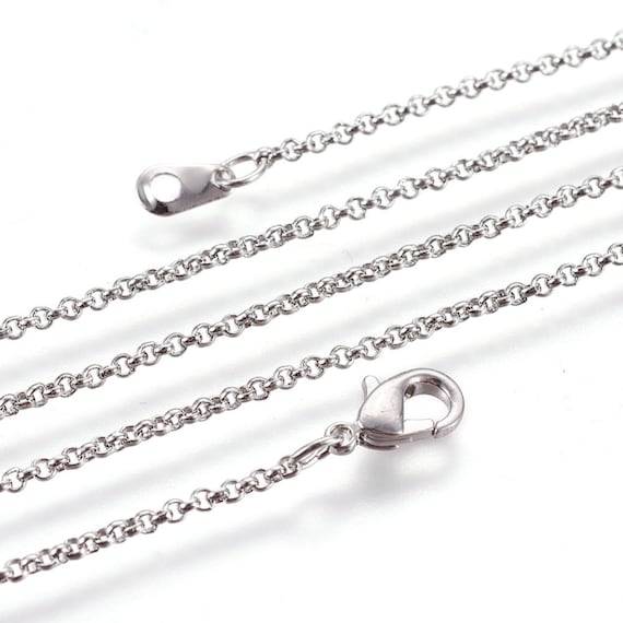 18 Platinum Necklace Rolo Chain, Silver Necklace, Dainty Chain, Fine Chain, 18.8 Inches, 1.6mm Small Chain for Necklace Lobster Clasp